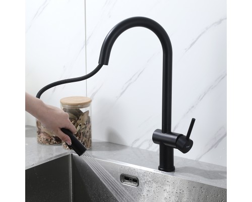 Смеситель для кухни с выдвижным изливом и режимом душ FRAP F60807-6, черный