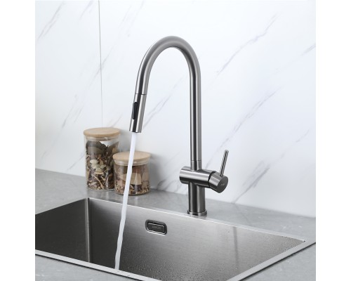 Смеситель для кухни с выдвижным изливом и режимом душ FRAP F60807-9, оружейная сталь