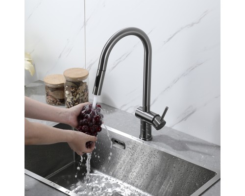 Смеситель для кухни с выдвижным изливом и режимом душ FRAP F60807-9, оружейная сталь