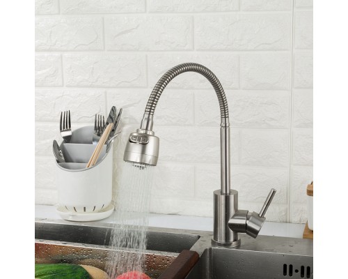 Смеситель для кухни с гибким изливом и режимом душ FRAP F44899-1, сатин