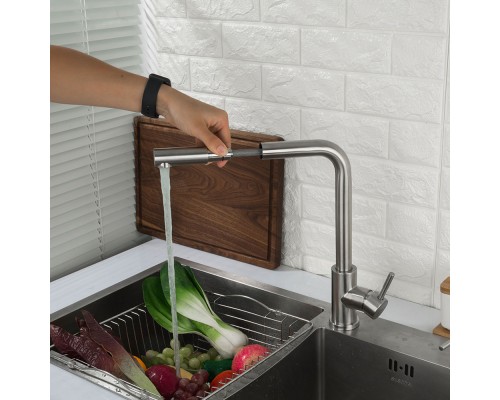 Смеситель для кухни с выдвижным изливом FRAP F60899, сатин