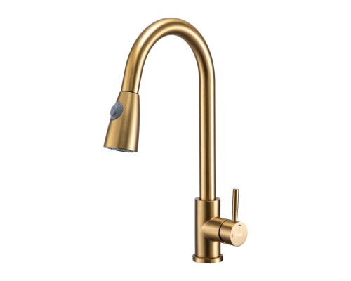 Смеситель для кухни с выдвижным изливом и режимом душ FRAP F60991-3, золотой сатин