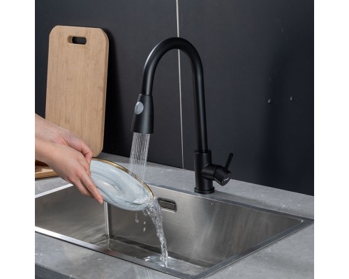 Смеситель для кухни с выдвижным изливом и режимом душ FRAP F60991-6, черный