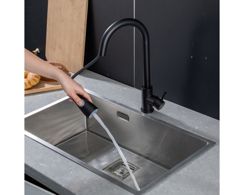 Смеситель для кухни с выдвижным изливом и режимом душ FRAP F60991-6, черный