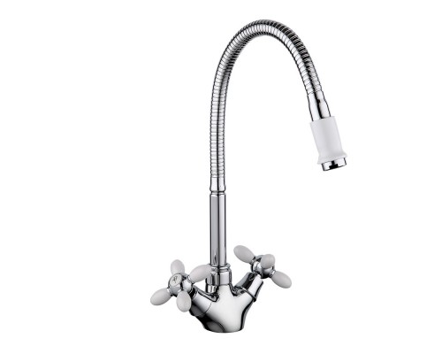 Смеситель для кухни с гибким изливом FRUD R43127-7, хром/белый