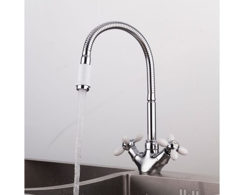 Смеситель для кухни с гибким изливом FRUD R43127-7, хром/белый