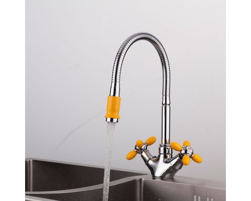 Смеситель для кухни с гибким изливом FRUD R43127-9, хром/оранжевый