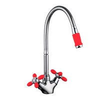 Смеситель для кухни с гибким изливом FRUD R43127-10, хром/красный