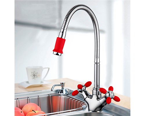 Смеситель для кухни с гибким изливом FRUD R43127-10, хром/красный