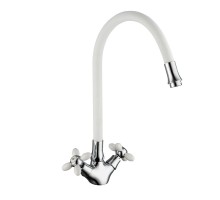 Смеситель для кухни с гибким изливом FRUD R44127-7, хром/белый