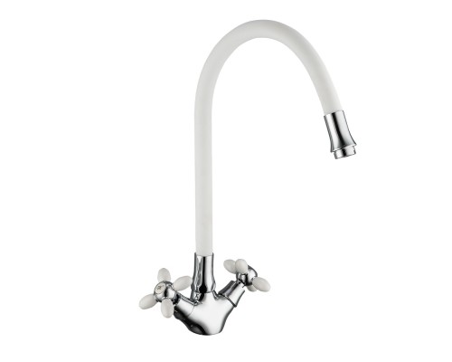 Смеситель для кухни с гибким изливом FRUD R44127-7, хром/белый