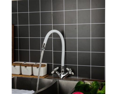 Смеситель для кухни с гибким изливом FRUD R44127-7, хром/белый