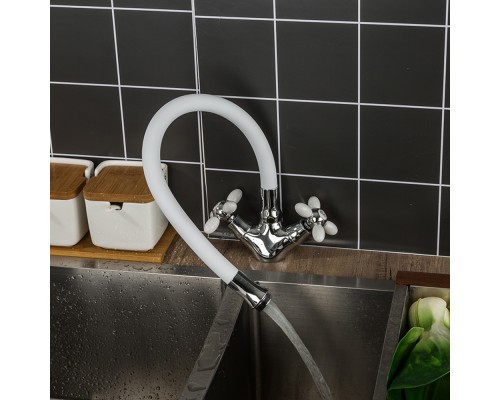 Смеситель для кухни с гибким изливом FRUD R44127-7, хром/белый