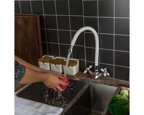 Смеситель для кухни с гибким изливом FRUD R44127-7, хром/белый