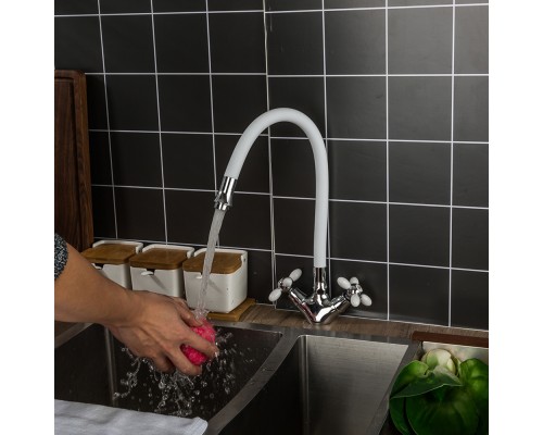 Смеситель для кухни с гибким изливом FRUD R44127-7, хром/белый