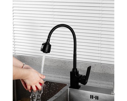 Смеситель для кухни с гибким изливом и режимом душ FRUD R44152, черный