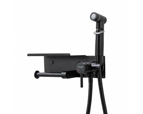 Гигиенический душ со смесителем и полочкой FRAP F2075-6, черный