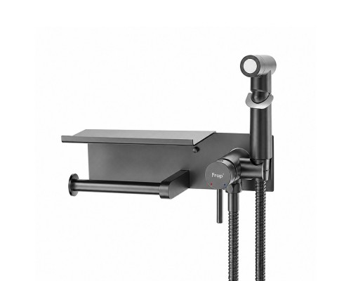 Гигиенический душ со смесителем и полочкой FRAP F2075-19, оружейная сталь