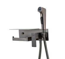 Гигиенический душ со смесителем и полочкой FRAP F2076-9, оружейная сталь