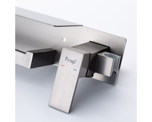 Гигиенический душ со смесителем и полочкой FRAP F2076-9, оружейная сталь