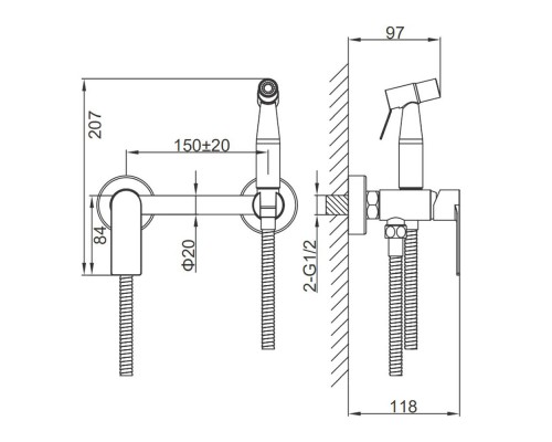 Гигиенический душ со смесителем FRAP F20806-6, черный