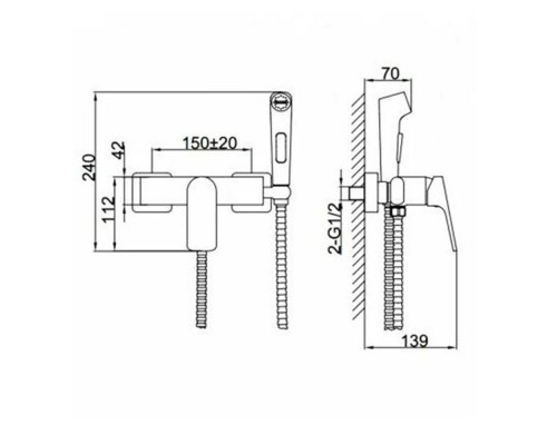 Гигиенический душ со смесителем FRAP F7586-9, оружейная сталь