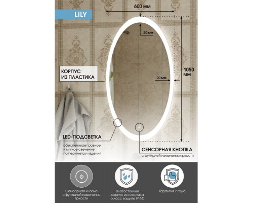 Зеркало Lily LED 600x1050