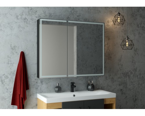 Зеркало-шкаф Mirror Box black Led 1000х800