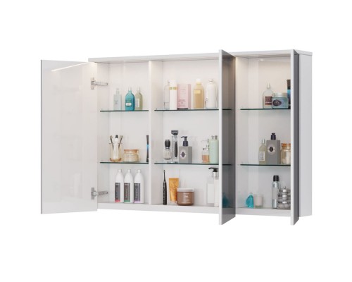 Шкаф зеркальный Lemark ZENON 120х80 см 3-х дверный, с козырьком-подсветкой, с розеткой, цвет корпуса