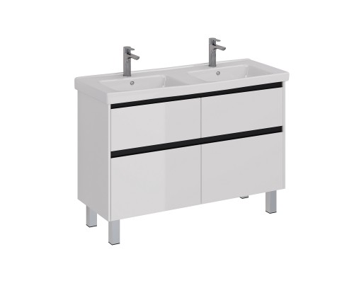Тумба Lemark COMBI 125 см под 2 раковины, подвесная/напольная,4 ящика, цвет планки: Чёрный, цвет кор