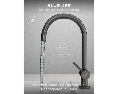 Смеситель д/кухни Abelsberg Aera AWF70029GM с фильтром д/воды, цвет космическая сталь