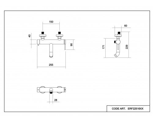 Смеситель д/ванны и душа Abelsberg Fluida ERF22516GM, космическая сталь
