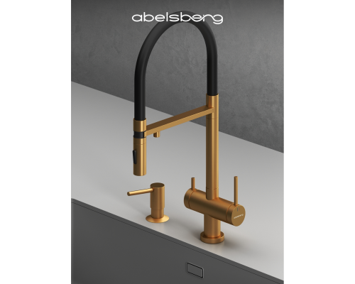 Смеситель д/кухни Abelsberg Venta IXF73979BG c гибким изливом и фильтром д/воды, цвет королевское золото