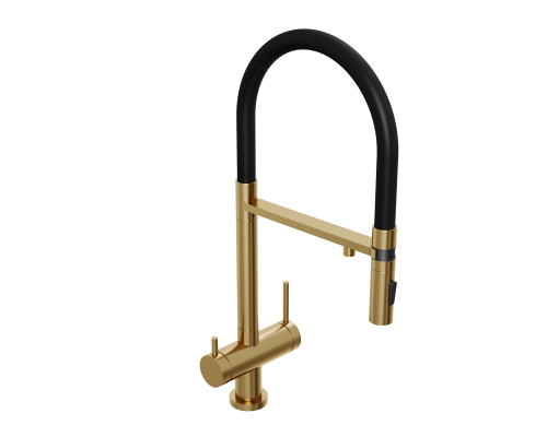 Смеситель д/кухни Abelsberg Venta IXF73979BG c гибким изливом и фильтром д/воды, цвет королевское золото