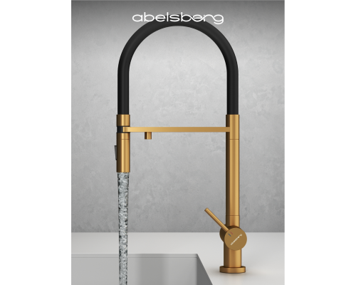 Смеситель д/кухни Abelsberg Venta IXF73979BG c гибким изливом и фильтром д/воды, цвет королевское золото