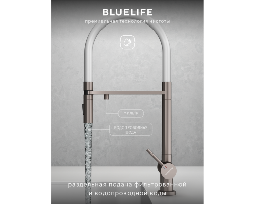 Смеситель д/кухни Abelsberg Venta IXF73979BN c гибким изливом и фильтром д/воды, цвет титан