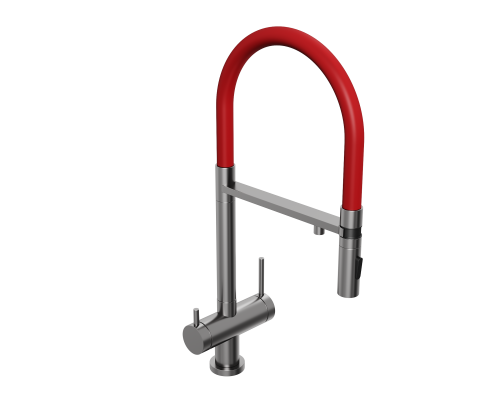 Смеситель д/кухни Abelsberg Venta IXF73979GM c гибким изливом и фильтром д/воды, цвет космическая сталь