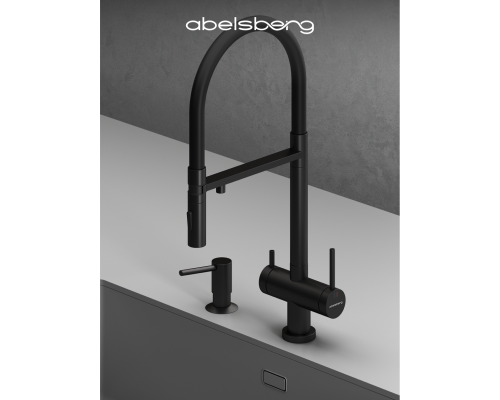 Смеситель д/кухни Abelsberg Venta IXF73979MB c гибким изливом и фильтром д/воды, цвет вулканический черный