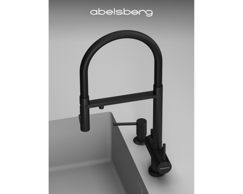 Смеситель д/кухни Abelsberg Venta IXF73979MB c гибким изливом и фильтром д/воды, цвет вулканический черный
