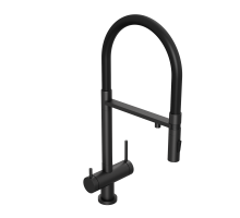 Смеситель для кухни Abelsberg Venta IXF73979MB c гибким изливом и возможностью подключения фильтра для воды, цвет вулканический черный