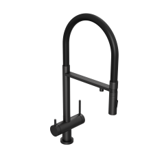 Смеситель для кухни Abelsberg Venta IXF73979MB c гибким изливом и возможностью подключения фильтра для воды, цвет вулканический черный