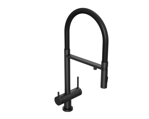 Смеситель д/кухни Abelsberg Venta IXF73979MB c гибким изливом и фильтром д/воды, цвет вулканический черный