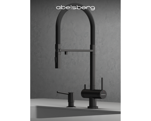Смеситель д/кухни Abelsberg Venta IXF73979MB c гибким изливом и фильтром д/воды, цвет вулканический черный