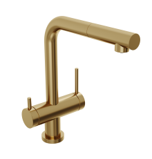 Смеситель для кухни Abelsberg Pura OTF70709BG c вытяжным изливом и возможностью подключения фильтра для воды, цвет королевское золото, PVD покрытие