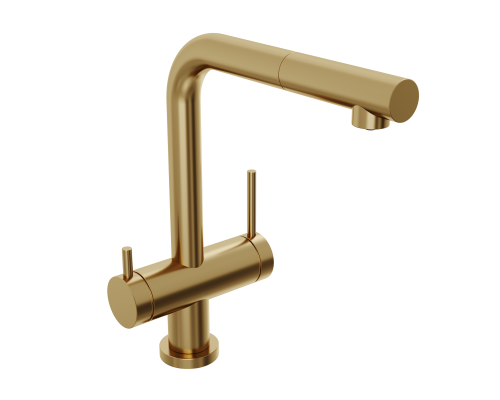 Смеситель д/кухни Abelsberg Pura OTF70709BG c вытяжным изливом и фильтром д/воды, цвет королевское золото