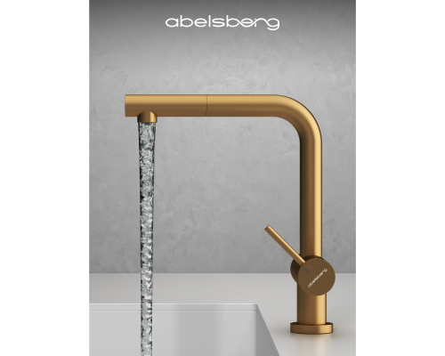 Смеситель д/кухни Abelsberg Pura OTF70709BG c вытяжным изливом и фильтром д/воды, цвет королевское золото