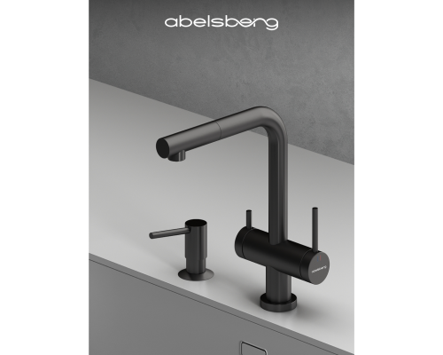 Смеситель д/кухни Abelsberg Pura OTF70709GM c вытяжным изливом и фильтром д/воды, цвет космическая сталь