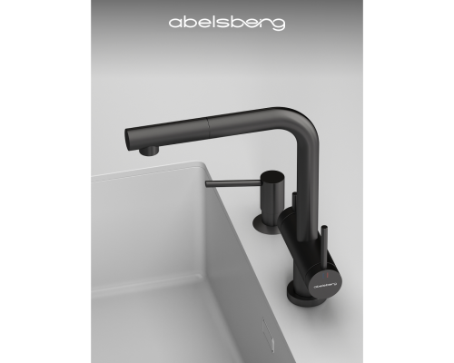 Смеситель д/кухни Abelsberg Pura OTF70709GM c вытяжным изливом и фильтром д/воды, цвет космическая сталь