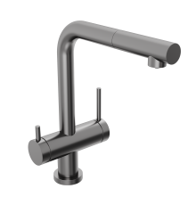 Смеситель для кухни Abelsberg Pura OTF70709GM c вытяжным изливом и возможностью подключения фильтра для воды, цвет космическая сталь, PVD покрытие