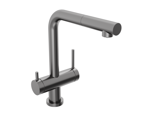 Смеситель д/кухни Abelsberg Pura OTF70709GM c вытяжным изливом и фильтром д/воды, цвет космическая сталь